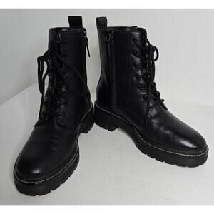 Tory Burch Black Leather Lace-Up Platform Ankle Boots